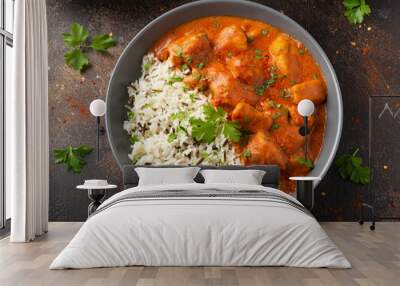 Chicken Paprikash with basmati, wild rice in juicy paprika sauce and parsley. Wall mural