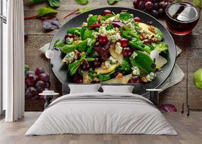 Fresh Pears, Blue Cheese salad with vegetable green mix, Walnuts, red grapes. healthy food Wall mural