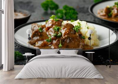 Fried Liver in gravy with mashed potato Wall mural