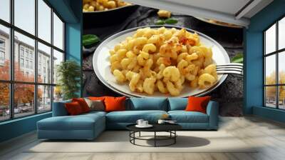 Homemade baked macaroni and cheese with cheddar served on plate Wall mural