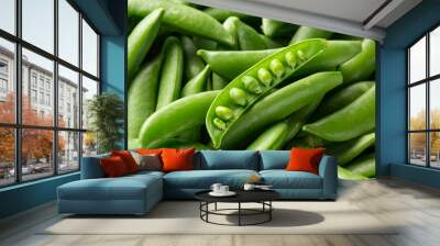 Raw Organic Green Sugar Snap Peas. ready to eat Wall mural