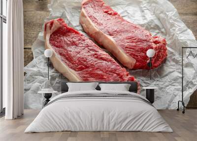 raw premium beef sirloin steak on cooking paper Wall mural