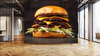 Smash burger with lettuce, cheddar cheese and sauce Wall mural