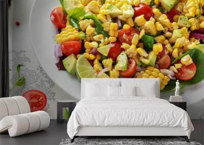 Sweet Corn salad with tomatoes, avocado, red onion, herbs and lime Wall mural