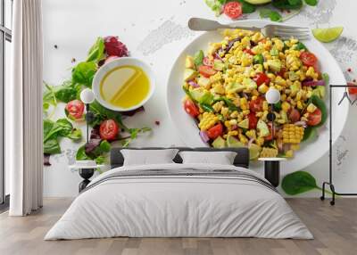 Sweet Corn salad with tomatoes, avocado, red onion, herbs and lime Wall mural