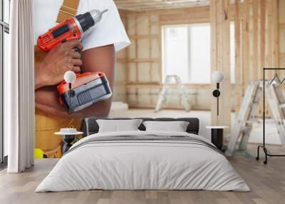 builder handyman with construction tools. Wall mural