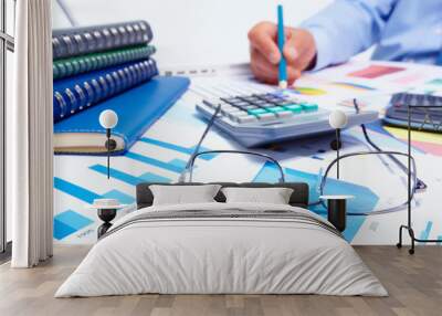 Businessman working with documents. Wall mural