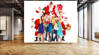 Christmas Santa and a group  of happy people. Wall mural