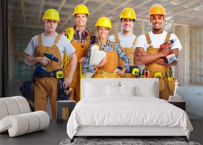 Group of construction workers. Wall mural