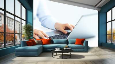 hands with laptop computer keyboard. Wall mural