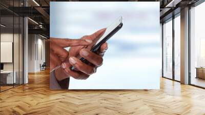 Hands with smartphone. Wall mural