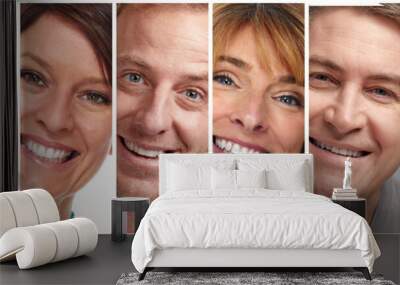 Happy people faces set Wall mural