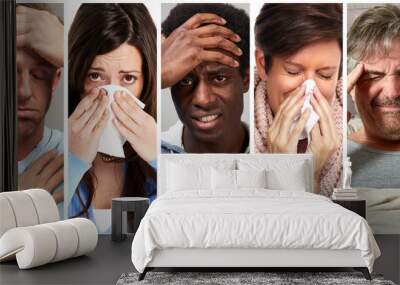 sick people having flu, cold and sneeze Wall mural