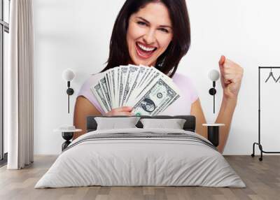 Woman holding money Wall mural