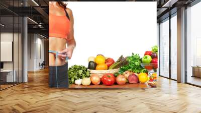 Woman measuring her body Wall mural