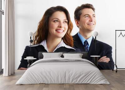 young smiling business woman and business man. Wall mural