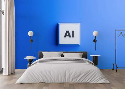 AI key from keyboard. Artificial intelligence. AI button on blue. Artificial intelligence technology. AI logo on keyboard button. Artificial intelligence background. Web, internet. 3d image Wall mural