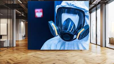 Gas mask with a panoramic mask. Filter mask. Industrial respirator. Chemical respirator. Respiratory protection in industry. Respiratory Protection. Chemical production. Wall mural