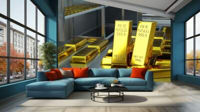 Investments in gold.  Trading on precious metals market. Golden futures. Investment in gold mining company. Golden metal price forecast. 3d image Wall mural