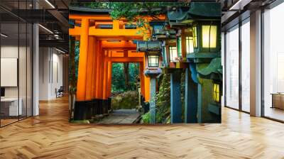 Japan. Temple complex on mount Inariyama. Kyoto. The Fushimi Inari Shrine. Fushimi Inari Taisha Temple. The temple of the thousand gates. Shinto. Mythology Of Japan. Japan's most recognizable landmark Wall mural