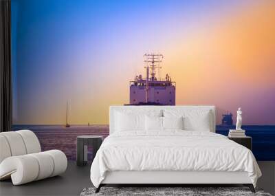 Merchant ships. Fairway of sea ships. Wall mural