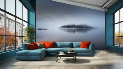 The island is in a fog. Karelia. Fog on the water. Wall mural