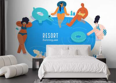 Beach resort activities, modern flat vector illustration Wall mural