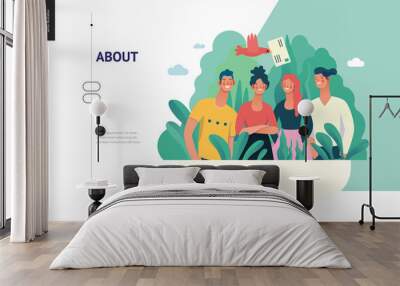 Business series, color 1 - about company, contact -modern flat vector concept illustration of a company employees posing together. Business workflow management. Creative landing page design template Wall mural