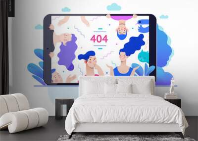 Business series, color 2- error 404 -modern flat vector concept illustration of page Error 404 - puzzled people on the tablet screen. Page not found metaphor Creative landing page design template Wall mural