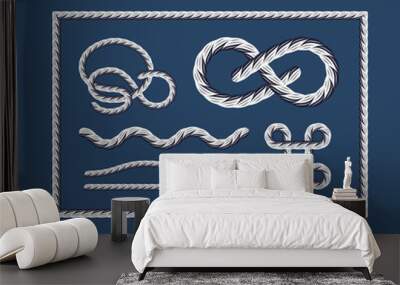 Cable brush - Seamless rope brush with end elements, and few usage examples - knots, loops, frames. Wall mural