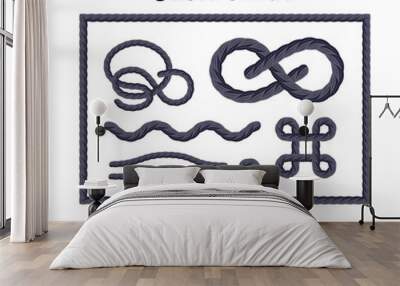 Cable brush - Seamless rope brush with end elements, and few usage examples - knots, loops, frames. Wall mural