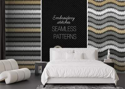 Embroidery satin stitch seamless patterns - two textile patterns of satin stitch Wall mural