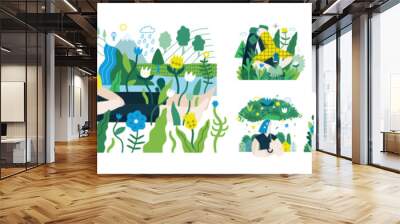 Greenery, ecology -modern flat vector concept illustration of people and plants. Metaphor of environmental sustainability and protection, closeness to nature, green life, ecosystem and biosphere Wall mural