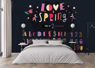 Kids flat alphabet set - Love spring latin font - letters and digits Wall mural