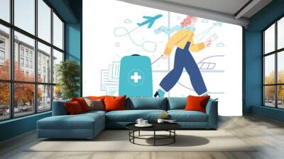 Medical tourism - medical insurance illustration. Modern flat vector Wall mural