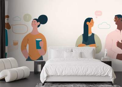 People portrait - Conversation -Modern flat vector concept illustration of talking people, half-length portrait, user avatar. Creative landing web page illustartion, conversation and discussion Wall mural