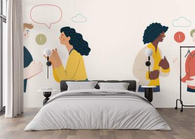 People portrait - Conversation -Modern flat vector concept illustration of talking people, half-length portrait, user avatar. Creative landing web page illustartion, conversation and discussion Wall mural