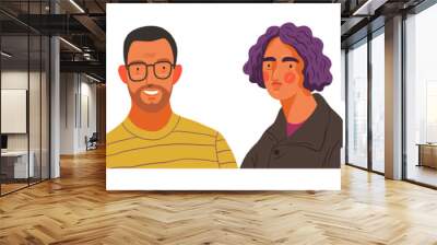 Real people portraits set - hand drawn flat style vector design concept illustration of men and women, male and female faces and shoulders avatars. Flat style vector icons set Wall mural