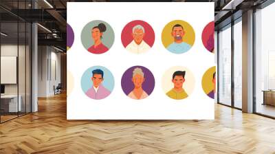 Real people portraits set - hand drawn flat style vector design concept illustration of men and women, male and female faces and shoulders avatars. Flat style vector icons set Wall mural