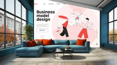 Startup illustration, website landing template Flat line vector modern concept illustration, startup metaphor. Concept of building new business, strategy, company processes. Business model design Wall mural