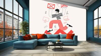 Startup illustration. Flat line vector modern concept illustration of a young man, startup metaphor. Concept of building new business, planning and strategy, teamwork and management, company processes Wall mural