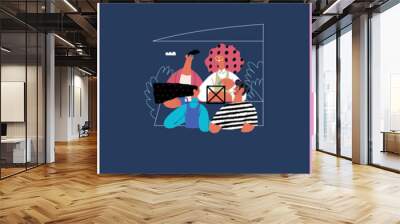 Startup illustrations set. Flat line vector modern concept illustration of people, startup metaphor. Concept of building new business, planning, strategy, teamwork and management. Company processes Wall mural