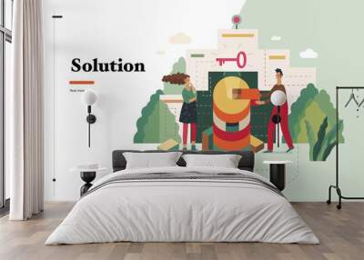 Technology 2 - Solution - modern flat vector concept digital illustration Problem Solution metaphor, abstract. Business workflow management. Creative landing web page design template Wall mural