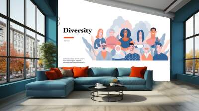 Technology 3 - Diversity - modern flat vector concept digital illustration of various people presenting person team diversity in the company. Creative landing web page design template Wall mural