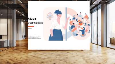 Technology 3 -Meet our team - modern flat vector concept digital illustration team metaphor, company presentation. Business workflow and team management Creative landing web page design template Wall mural