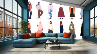 hijab styles for women. set of hijab fashion for Muslim women around the world. Islamic hijab styles for Muslim girls Wall mural