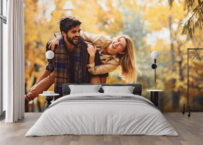 Couple enjoying fall Wall mural