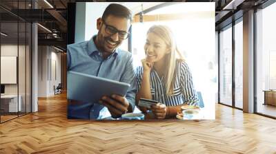 love couple in cafe Wall mural