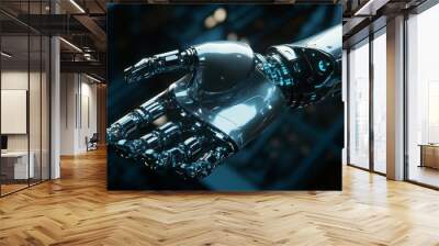 Robot Arm Touching Human Hand, Unity of Biology and Technology Generative AI Wall mural