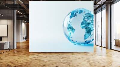 a blue glass globe with an abstract digital world map and technology elements on a white background for a global business concept design with copy space Wall mural